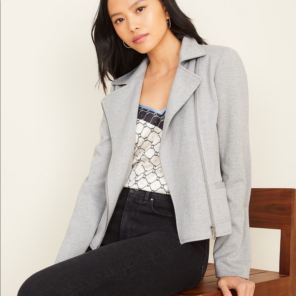 Ann Taylor Petite Herringbone Moto Jacket | XSP |
